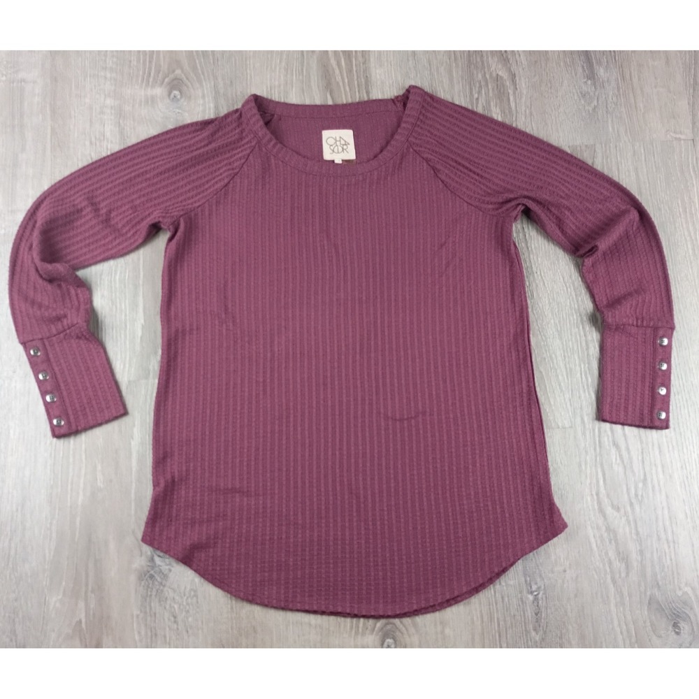 Chaser Womens Waffle Knit Thermal Top Long Sleeve M Buttons Layer Maroon Round